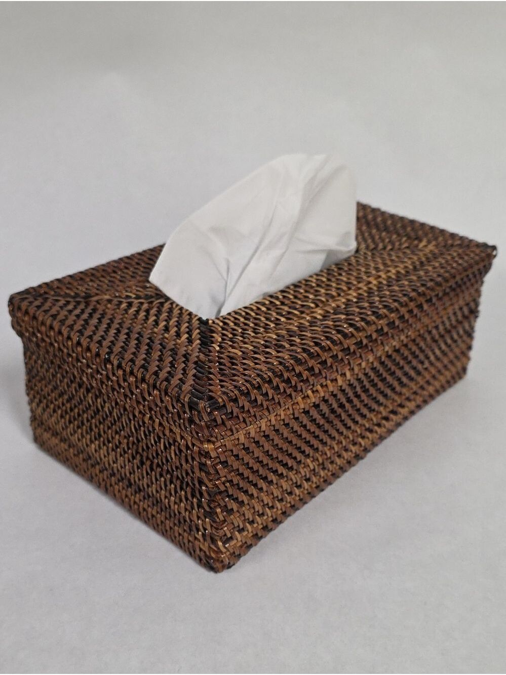 NWOT Natural Wicker Rattan Hinged Covered Rectangular Facial Tissue Box Holder